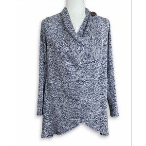 Bobeau Asymmetrical Wrap Sweater Heather Blue Lightweight Cardigan Sz Small USA